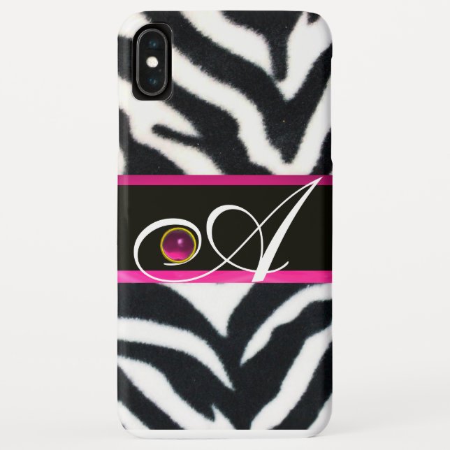 CAPA PARA iPhone, Case-Mate  ZEBRA BRANCA BRANCA FUR FUCHSIA PINK GEM MONOGRAMA (Verso)