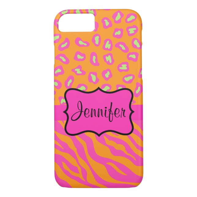 Capa Para iPhone, Case-Mate Zebra Rosa Laranja, Leopardo, Nome Personalizado (Verso)