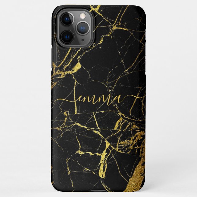 Capa Para iPhone Célula Dourada de Mármaco Preto Cute Personalizada (Verso)