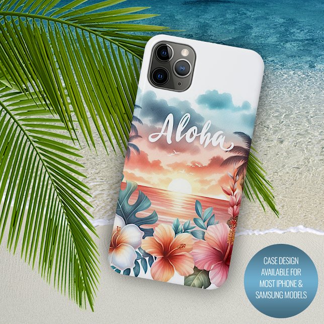 Capa Para iPhone Cena de Praia Sunset Floral Tropical Havaiana (Criador carregado)
