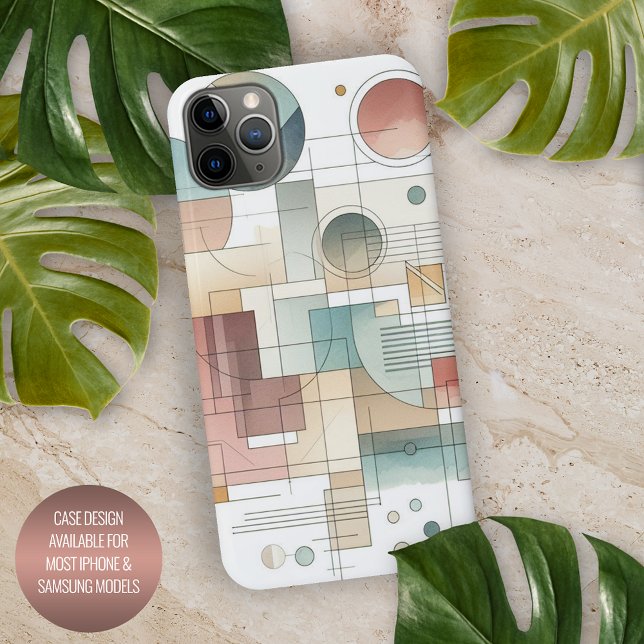 Capa Para iPhone Cinza Teal Blue Beige Rust Red Abstrato Art Padrão (Criador carregado)