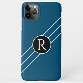 Capa Para iPhone Círculo do Monograma Branco com Oceano Azul e Pret