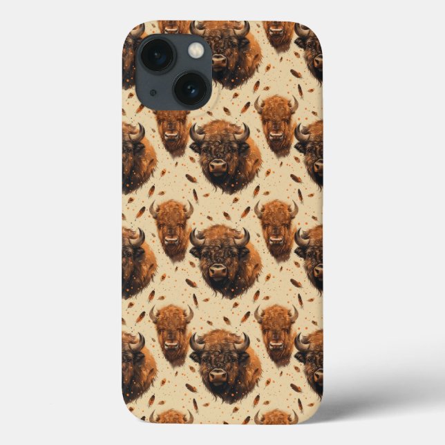 Capa para iPhone com desenho de Búfalo e Pena / ca (Verso)