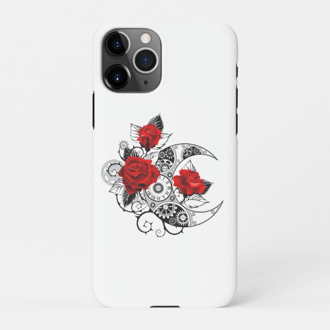 Capa Para iPhone Crescente Mecânico com Rosas vermelhas (Verso)