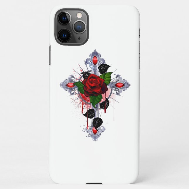 Capa Para iPhone Cruz de Prata com Rosa vermelha (Verso)