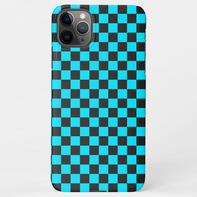 Capa Para iPhone Cyan and charcoal checkerboard pattern (Verso)