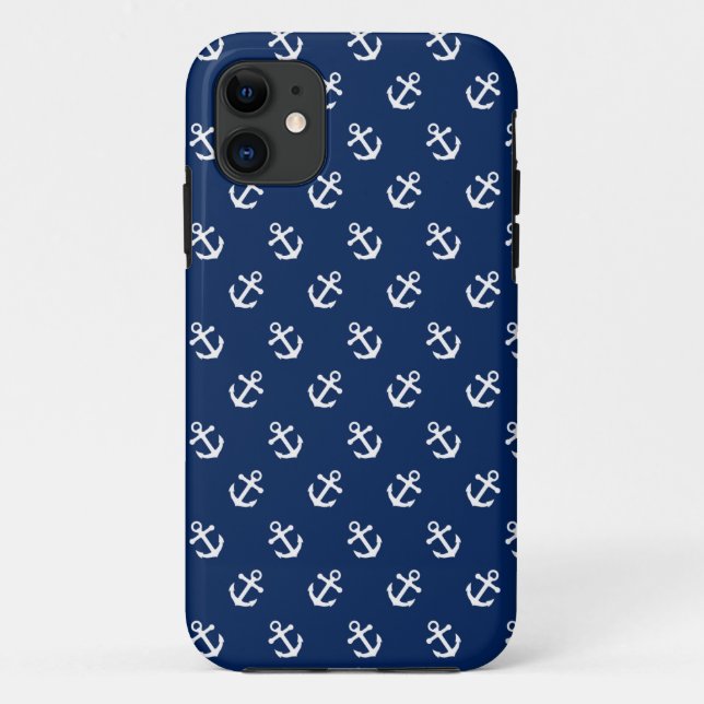 Capa Para iPhone Da Case-Mate Âncoras brancas em azuis marinhos (Verso)