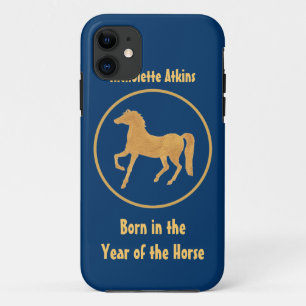 Capa Para iPhone Da Case-Mate Ano Chinês do Cavalo: Efeito Dourado no Deep Blu