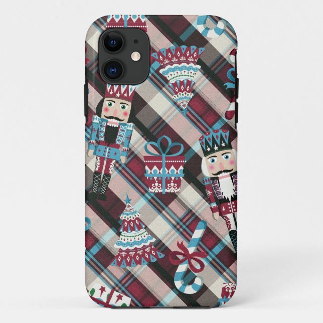 Capa Para iPhone Da Case-Mate Apresentador de Natal Xadrez Azul Borgonha (Verso)