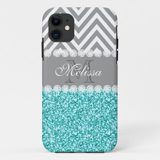 CAPA PARA iPhone DA Case-Mate AQUA GLITTER, CINZA CHEVRON, MONOGRAMMED (Verso)