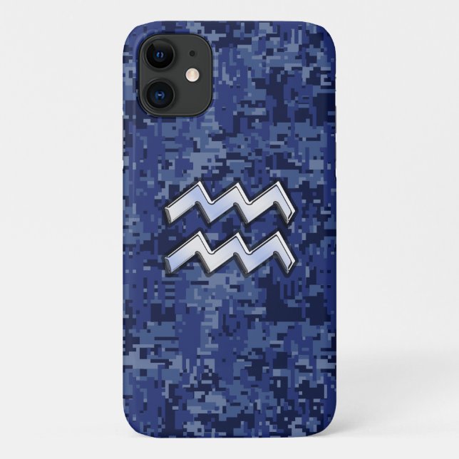 Capa Para iPhone Da Case-Mate Aquarius Zodiac - Sinal no camo digital azul marin (Verso)