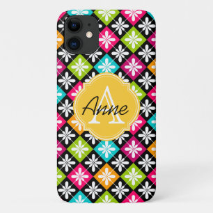 Capa Para iPhone Da Case-Mate Argyle Floral Patterno Colorido Nome do Monograma