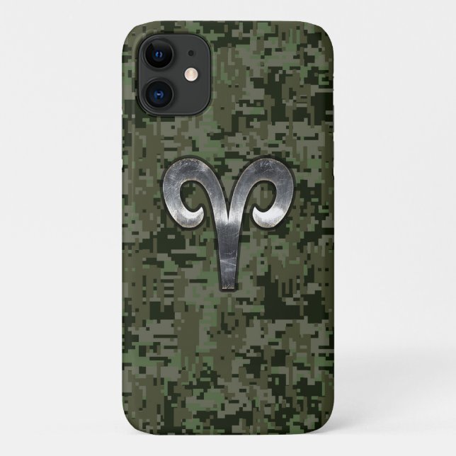 Capa Para iPhone Da Case-Mate Aries Símbolo Zodiac Camuflagem Digital Woodland (Verso)