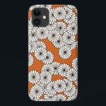 Capa Para iPhone Da Case-Mate Art Deco - padrão floral - creme em ferrugem<br><div class="desc">Um padrão de Deco de Arte baseado em um padrão crisântemo tradicional e estilizado usado em têxteis japoneses,  em branco cremoso esboçado em preto com fundo laranja ferrugem</div>