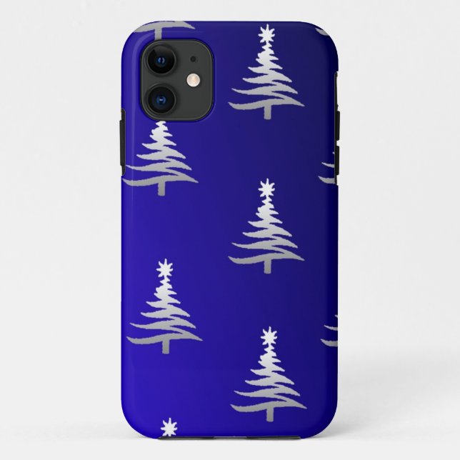 Capa Para iPhone Da Case-Mate Árvores de Natal Prateadas em Azul Cobalto (Verso)