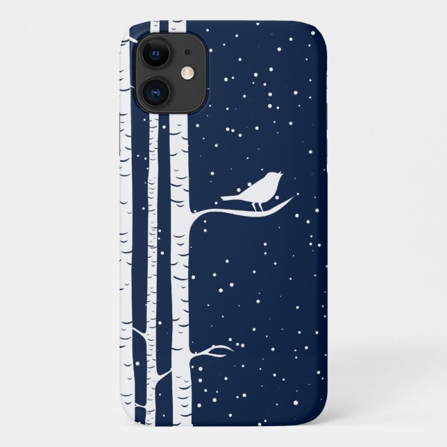 Capa Para iPhone Da Case-Mate Árvores de passarinho de neve azul (Verso)