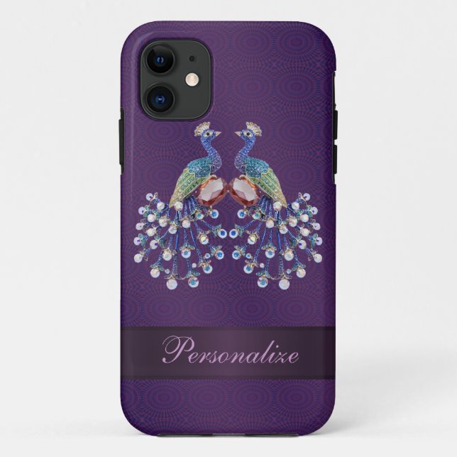 Capa Para iPhone Da Case-Mate As jóias elegantes do pavão imprimem o roxo (Verso)