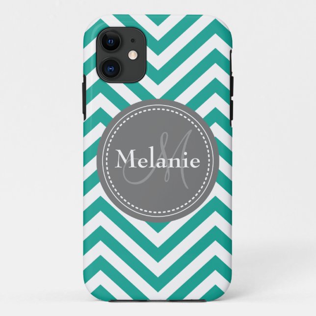Capa Para iPhone Da Case-Mate Azul Teal e Cinza Monograma Zigzag (Verso)
