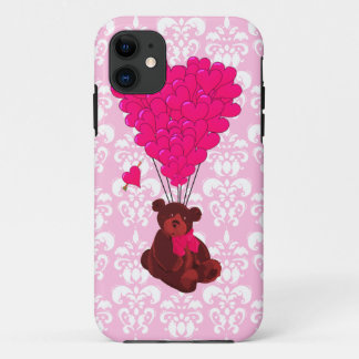 Capa Para iPhone Da Case-Mate Balões de Urso e Cardíaco em damasco rosa