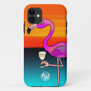 Capa Para iPhone Da Case-Mate bebendo De Vinho Rosa Flamingo Monogramado