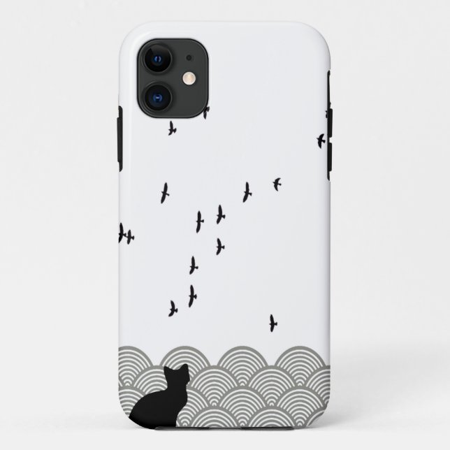Capa Para iPhone Da Case-Mate Black and white cat and birds iPhone case (Verso)