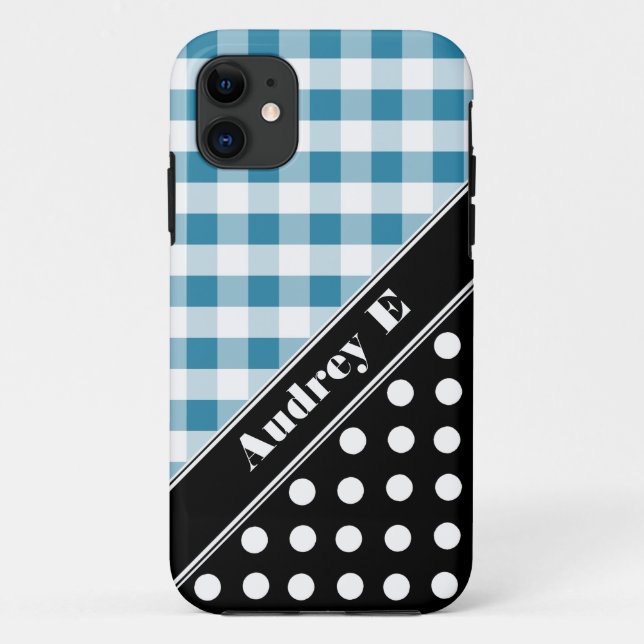Capa Para iPhone Da Case-Mate Bolinhas Preta Azul Gingham iPhone 5 Case (Verso)