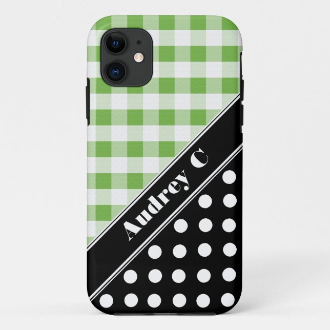 Capa Para iPhone Da Case-Mate Bolinhas Preta de Gingham Verde iPhone 5 Case (Verso)