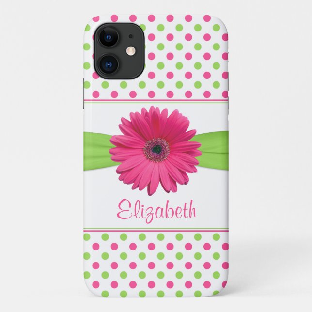 Capa Para iPhone Da Case-Mate Bolinhas Verde Rosa Gerbera Daisy (Verso)