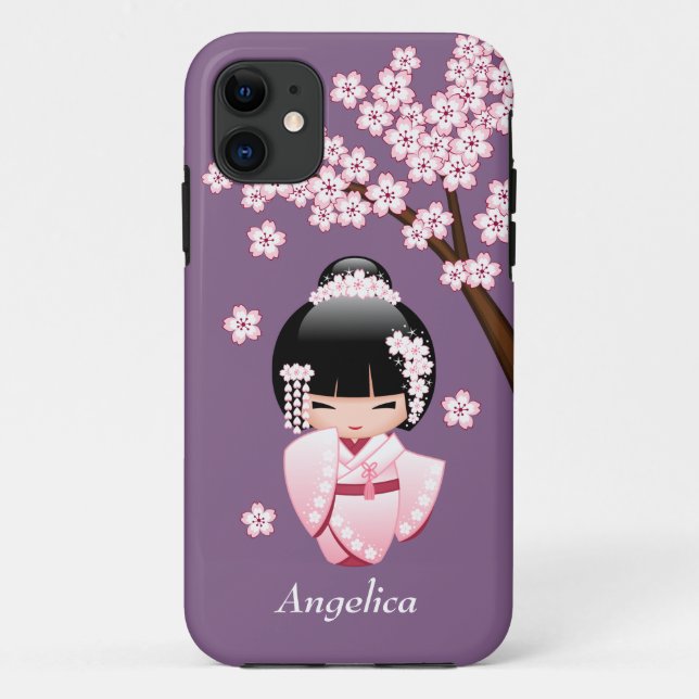 Capa Para iPhone Da Case-Mate Boneca White Kimono Kokeshi - Garota Gisha Bonita (Verso)
