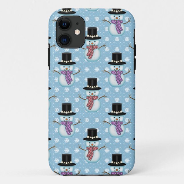 Capa Para iPhone Da Case-Mate Bonecos de Neve Fofos em Padrão Azul Claro (Verso)
