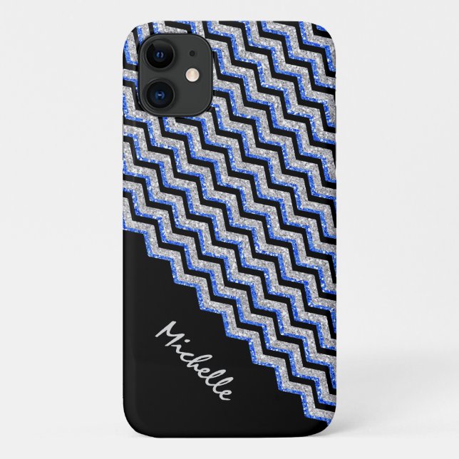 Capa Para iPhone Da Case-Mate Brilho de prata azul elegante Chevron (Verso)