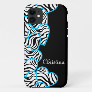 Capa Para iPhone Da Case-Mate Caixa azul do iPhone 5 dos corações da zebra