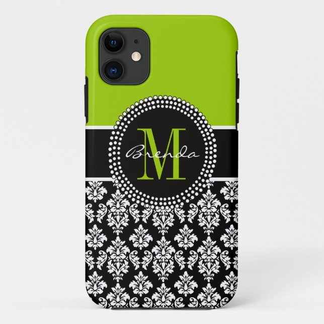 Capa Para iPhone Da Case-Mate Caixa personalizada do damasco do preto do verde (Verso)