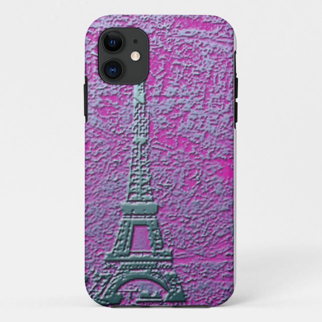 Capa Para iPhone Da Case-Mate Caixa roxa e de prata do telemóvel da torre Eiffel (Verso)