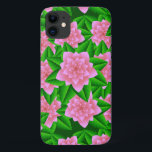 Capa Para iPhone Da Case-Mate Camellias rosa-gelo e folhas verdes<br><div class="desc">Gráfico digital de camellias cor-de-rosa suave e folhas verdes que se sobrepõem num fundo verde esmeralda escuro,  para um sentimento luxuoso e tropical</div>