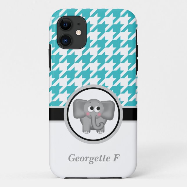 Capa Para iPhone Da Case-Mate Caso do Elefante Turquoise White Houndstooth iPhon (Verso)