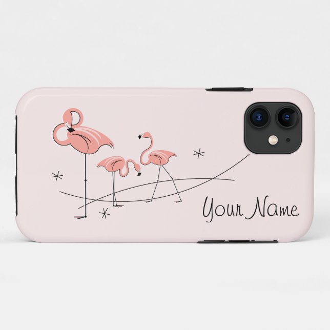 Capa Para iPhone Da Case-Mate Caso Flamingos Pink Trio 'Name' iPhone 11 (Verso (horizontal))