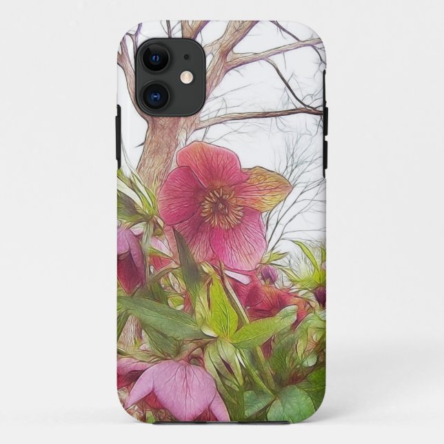 Capa Para iPhone Da Case-Mate Cena do jardim - Hellebores e carvalho velho (Verso)