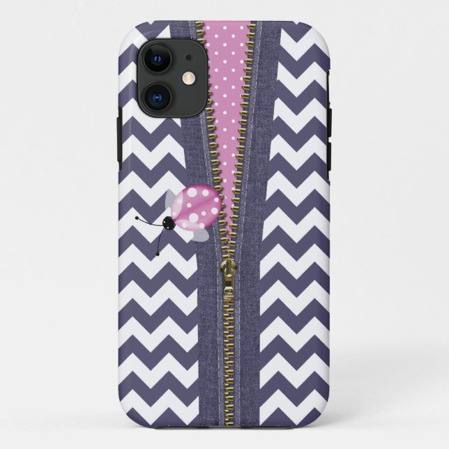 Capa Para iPhone Da Case-Mate Chevron azul à moda com Zipper & o joaninha (Verso)