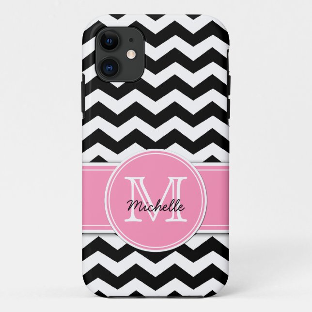 Capa Para iPhone Da Case-Mate Chevron preto e branco com Bubblegum rosa (Verso)