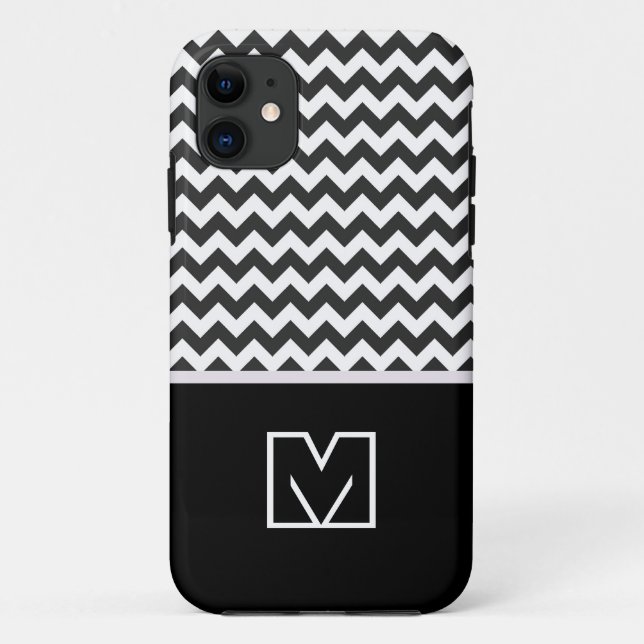 Capa Para iPhone Da Case-Mate Chevron preto e branco Zigzag. Monograma Personali (Verso)