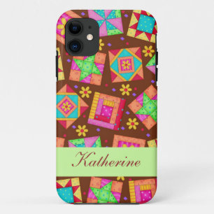 Capa Para iPhone Da Case-Mate Chocolate Castanho Verde Patchwork Quilt Block Art