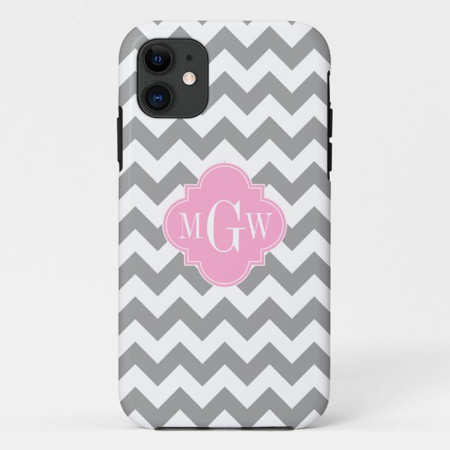Capa Para iPhone Da Case-Mate Cinza Branca de Quatrefoil Rosa Quatrefoil 3 Monog (Verso)