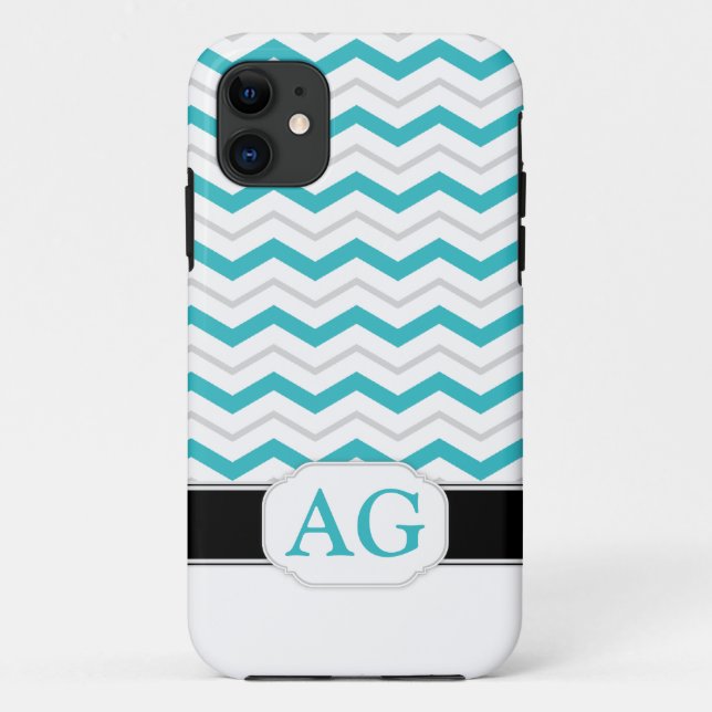 Capa Para iPhone Da Case-Mate Cinza e Turquoise Chevron Monograma iPhone 5 Case (Verso)
