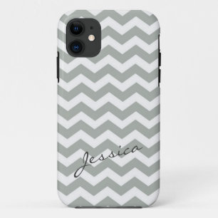 Capa Para iPhone Da Case-Mate cinza elegante chevron zigzag com nome