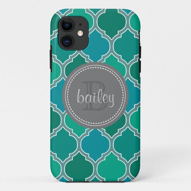 Capa Para iPhone Da Case-Mate Cinza Monograma Teal Moderna (Verso)
