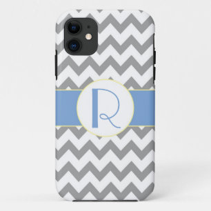 Capa Para iPhone Da Case-Mate Cinzas e luz - Chevron azul listrou o monograma