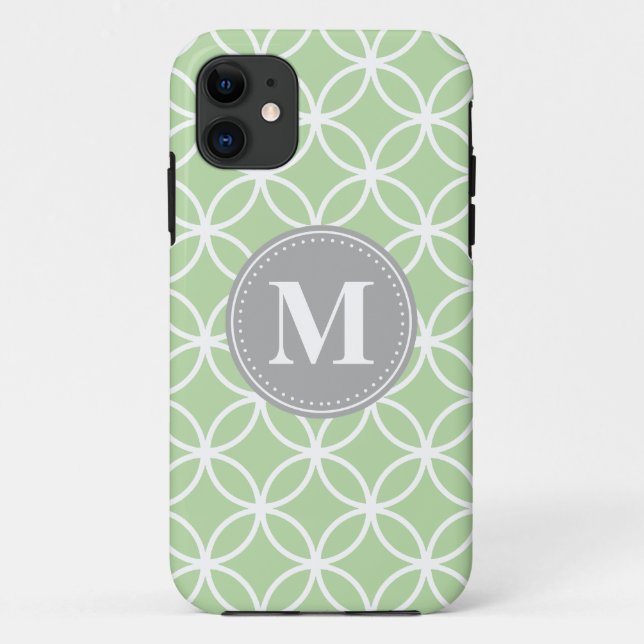 Capa Para iPhone Da Case-Mate Círculos Geométricos Monograma de Cinzas Verdes (Verso)