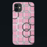 Capa Para iPhone Da Case-Mate Círculos modernos do século médio, cor-de-rosa cor<br><div class="desc">Médio do século design com base no padrão clássico dos círculos de encravamento - gráfico multimédia em tons de cinza/cinza,  preto e branco sobre um fundo cor-de-rosa macio</div>