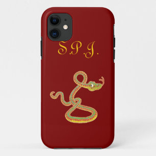 Capa Para iPhone Da Case-Mate Cobra de efeito Dourado monograma em fundo vermelh